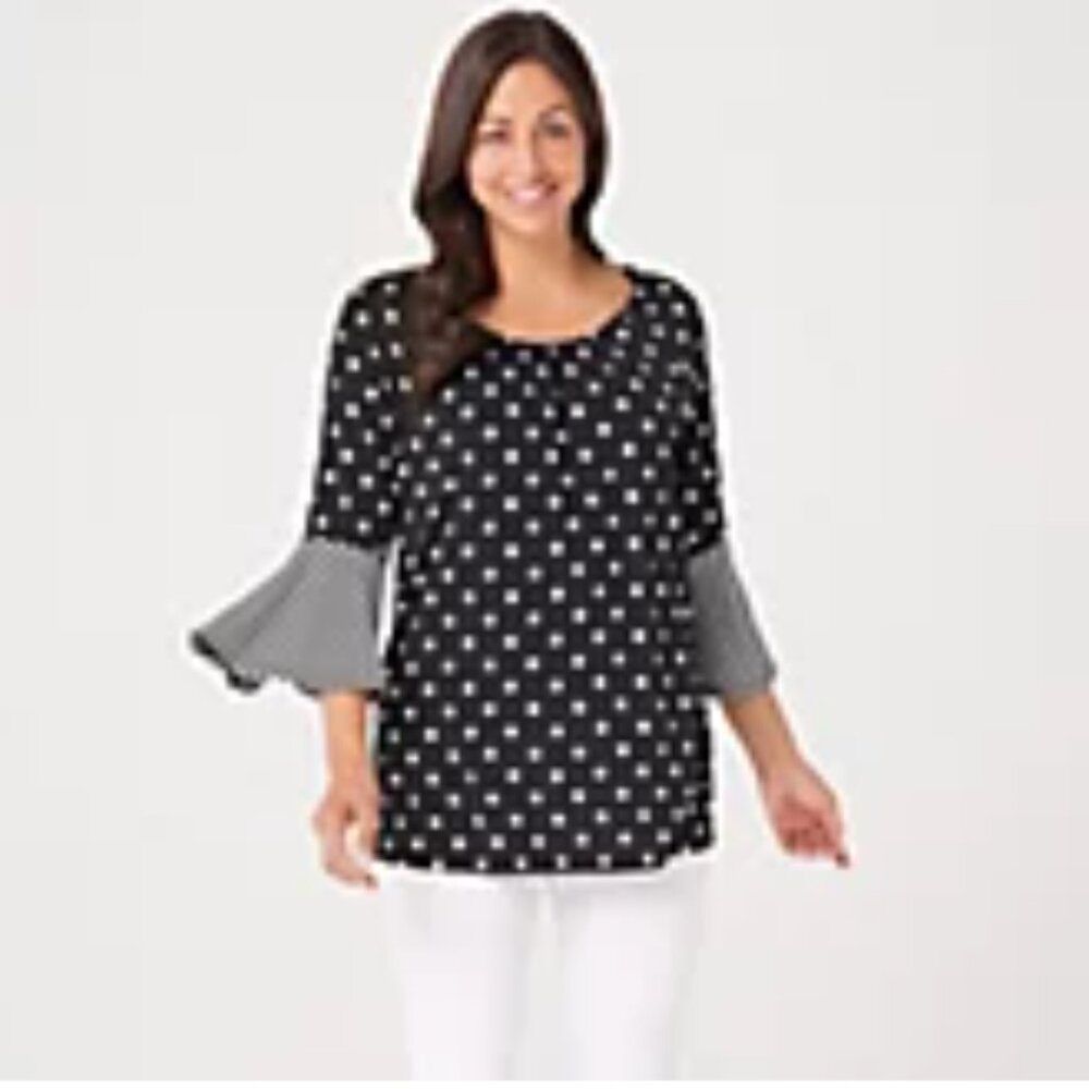Women's Size 1X Susan Graver Printed Liquid Knit Peasant Tunic